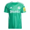 Front view of adidas Newcastle United Away Kit 25/26 in green with white accents, v-neck collar, and short sleeves.