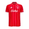 Front view of adidas Nottingham Forest Home Kit 25/26 in red, with short sleeves and collared neckline.