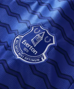 Zoomed-in view of the Everton crest on the 2025/26 Home Jersey by Castore.