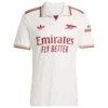Arsenal Third Kit 25/26 in Cloud White with short sleeves, polo collar, Adidas branding, front view.