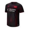 New Balance Bayer Leverkusen Home Kit 25/26, black with red details, crewneck, short sleeves, front view.