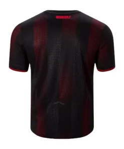 Back view of Bayer Leverkusen Home Kit 25/26 by New Balance, black with red details, short sleeves, no name or number.