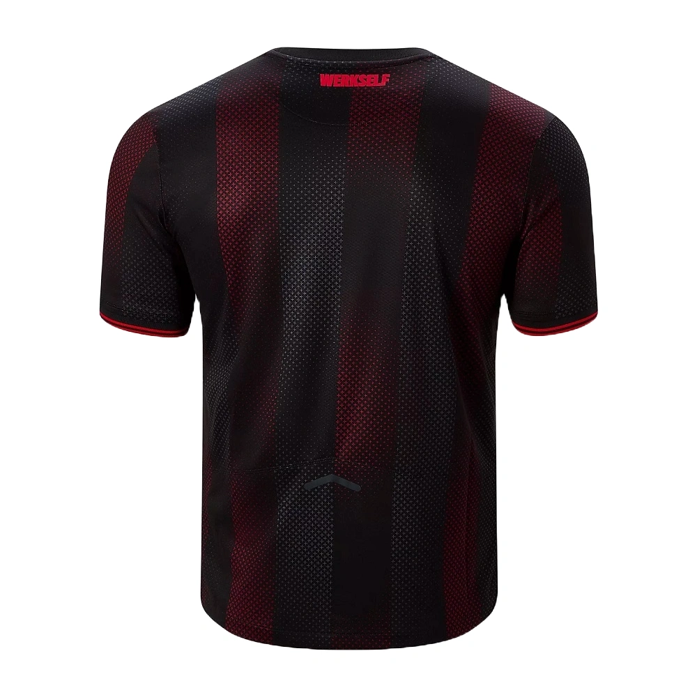 Back view of Bayer Leverkusen Home Kit 25/26 by New Balance, black with red details, short sleeves, no name or number.