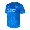New Balance Bayer Leverkusen Third Kit 25/26 in blue, crewneck, short sleeves, front view.