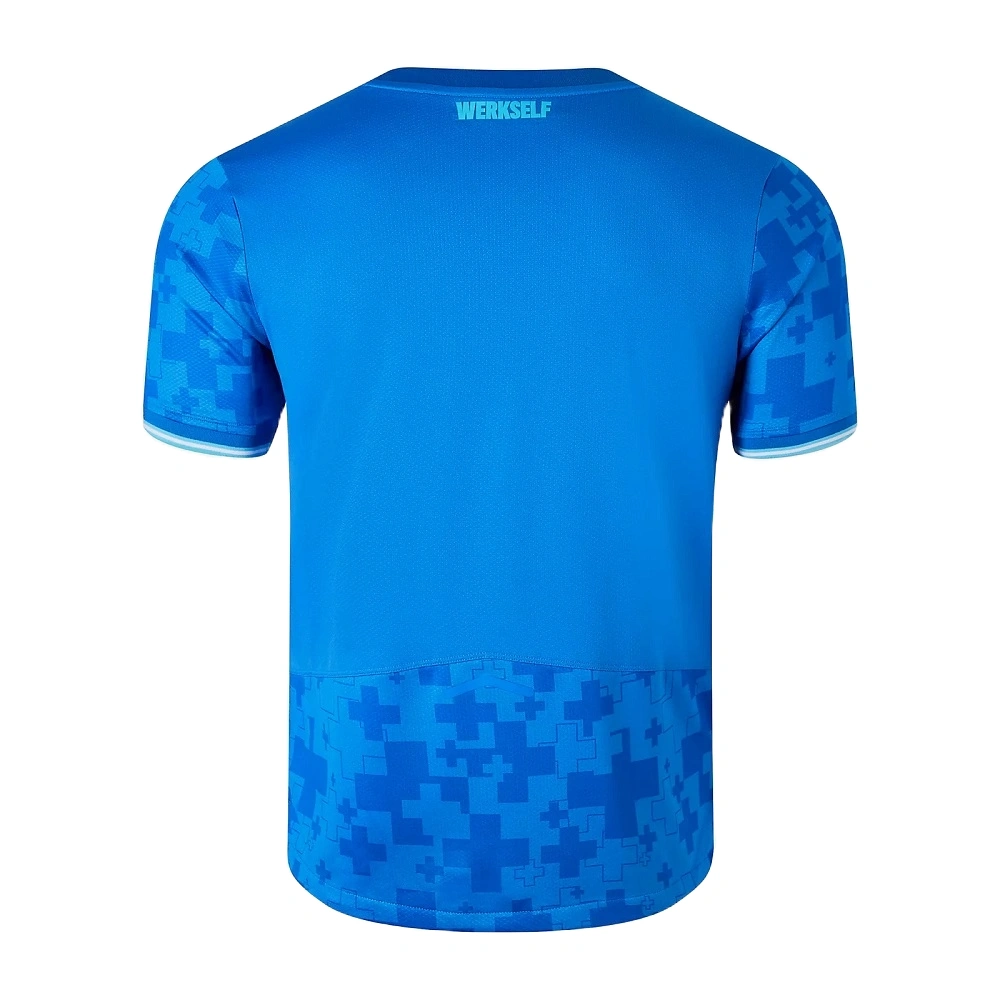 Back view of New Balance Bayer Leverkusen Third Kit 25/26 in blue, short sleeves, no name or number.