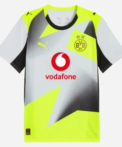 PUMA Borussia Dortmund Away Kit 25/26 in silvery grey, crewneck, short sleeves, front view.