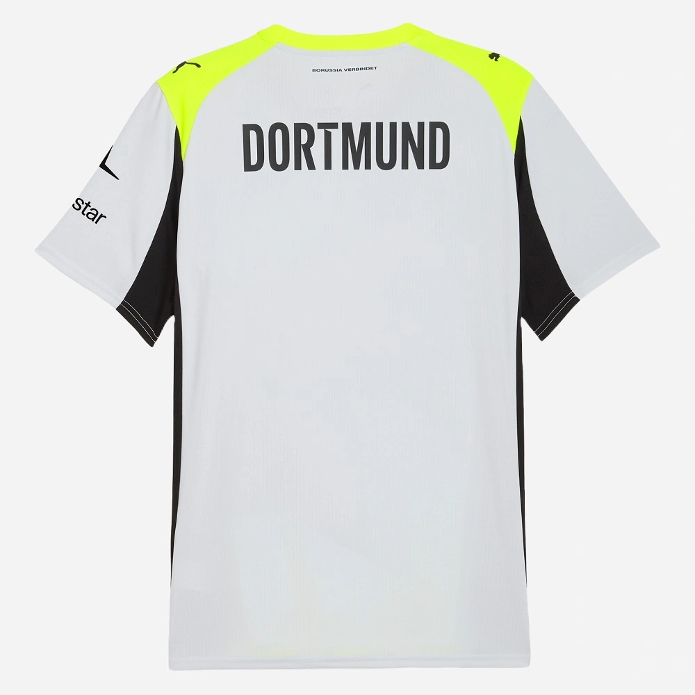 Back view of PUMA Borussia Dortmund Away Kit 25/26, silvery grey jersey, short sleeves, no name or number.