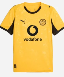 PUMA Borussia Dortmund Cup Kit 25/26 in Yellow Sizzle, crewneck, short sleeves, front view.