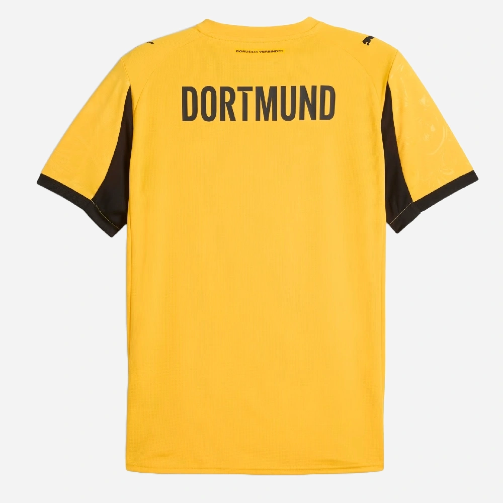 Borussia Dortmund Cup Kit 25/26 by PUMA, Yellow Sizzle jersey, crewneck, short sleeves, back view, no name or number.