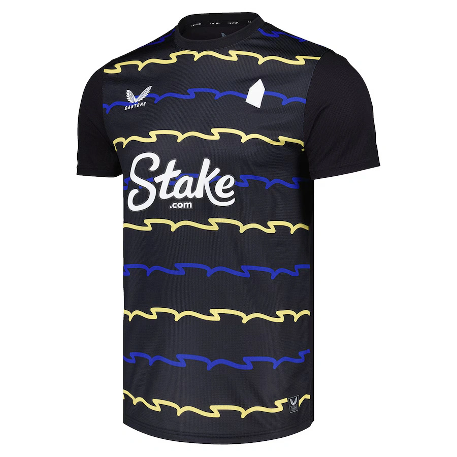 Front view of Castore Everton Third Kit 25/26 in black with modern crew neck collar and short sleeves.