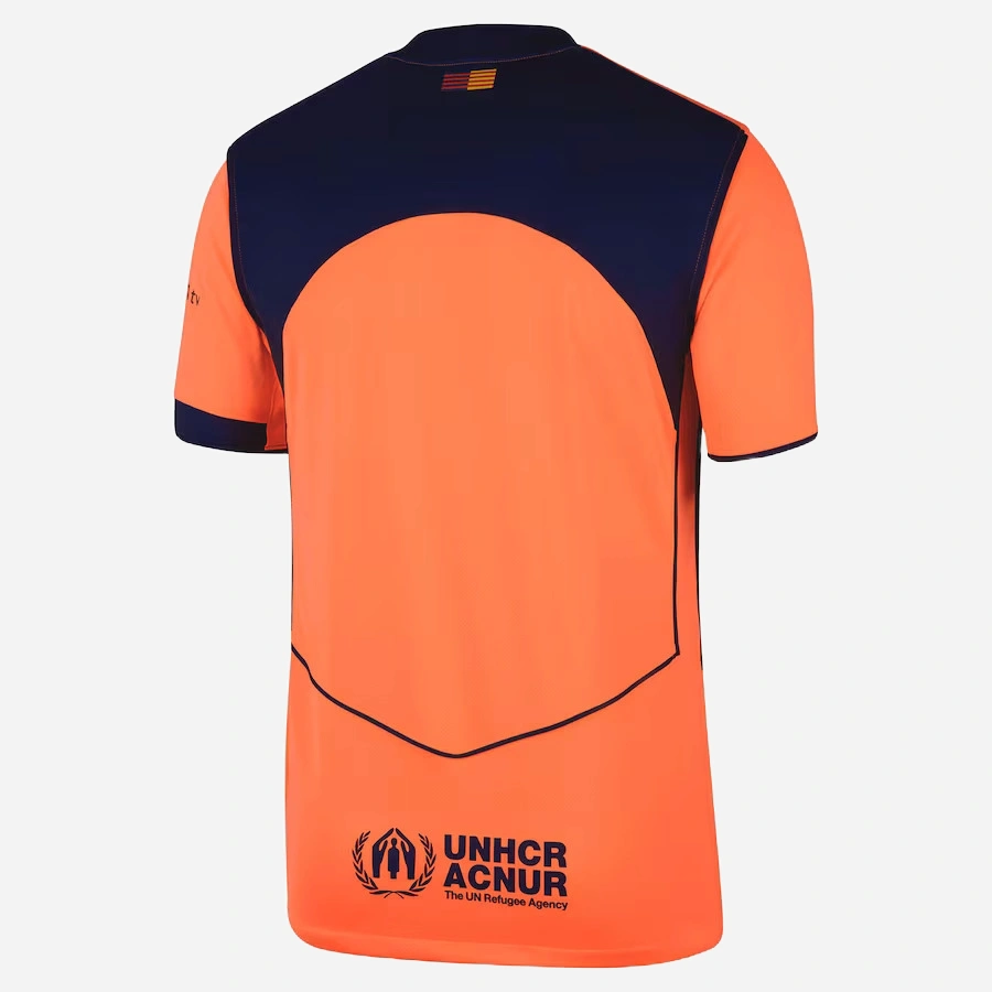 Back view of Nike Barcelona Third Kit 25/26 in bright orange, short sleeves, no name or number.