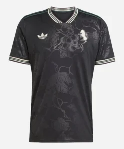 Adidas Juventus Third Kit 25/26, black jersey with V-neck collar and short sleeves, front view.