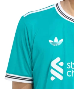 Detail of right side area on Liverpool Third Kit 25/26 with adidas Trefoil logo.