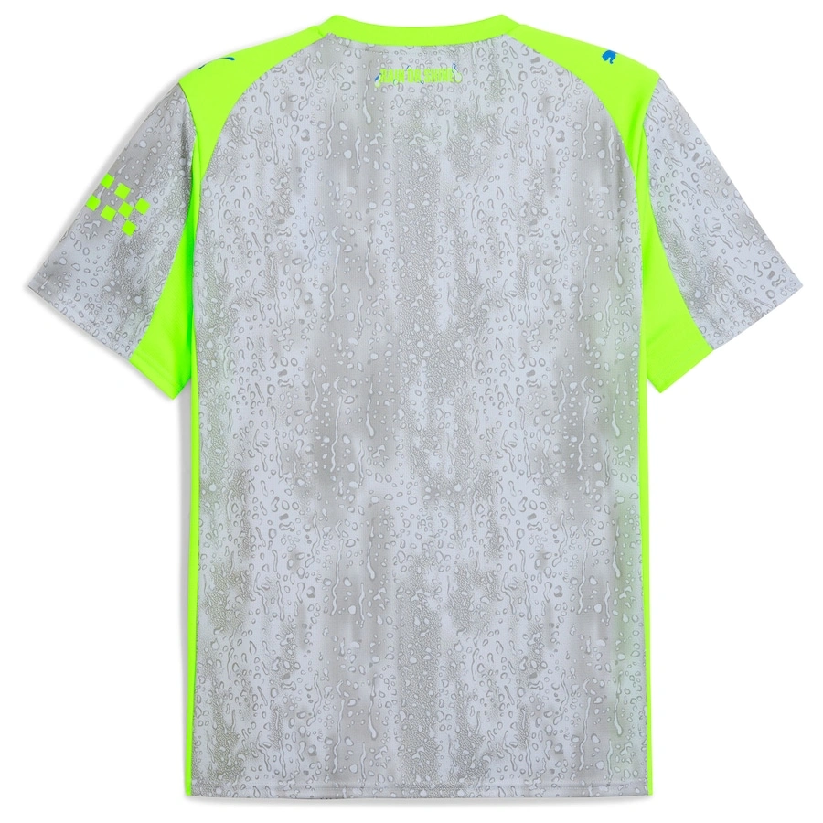 PUMA Manchester City Third Kit 25/26 in silver grey with short sleeves, crewneck, back view, no name or number.