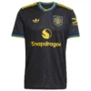 Adidas Manchester United Third Kit 25/26 in black, short sleeves, crewneck, adidas Trefoil logo, front view.
