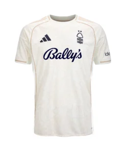 Front view of Adidas Nottingham Forest Away Kit 25/26 in off-white with crew neck and short sleeves.