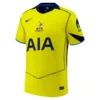 Nike Tottenham Hotspur Third Kit 25/26, vibrant yellow with blue accents and navy logos, short sleeves, crewneck, front view.
