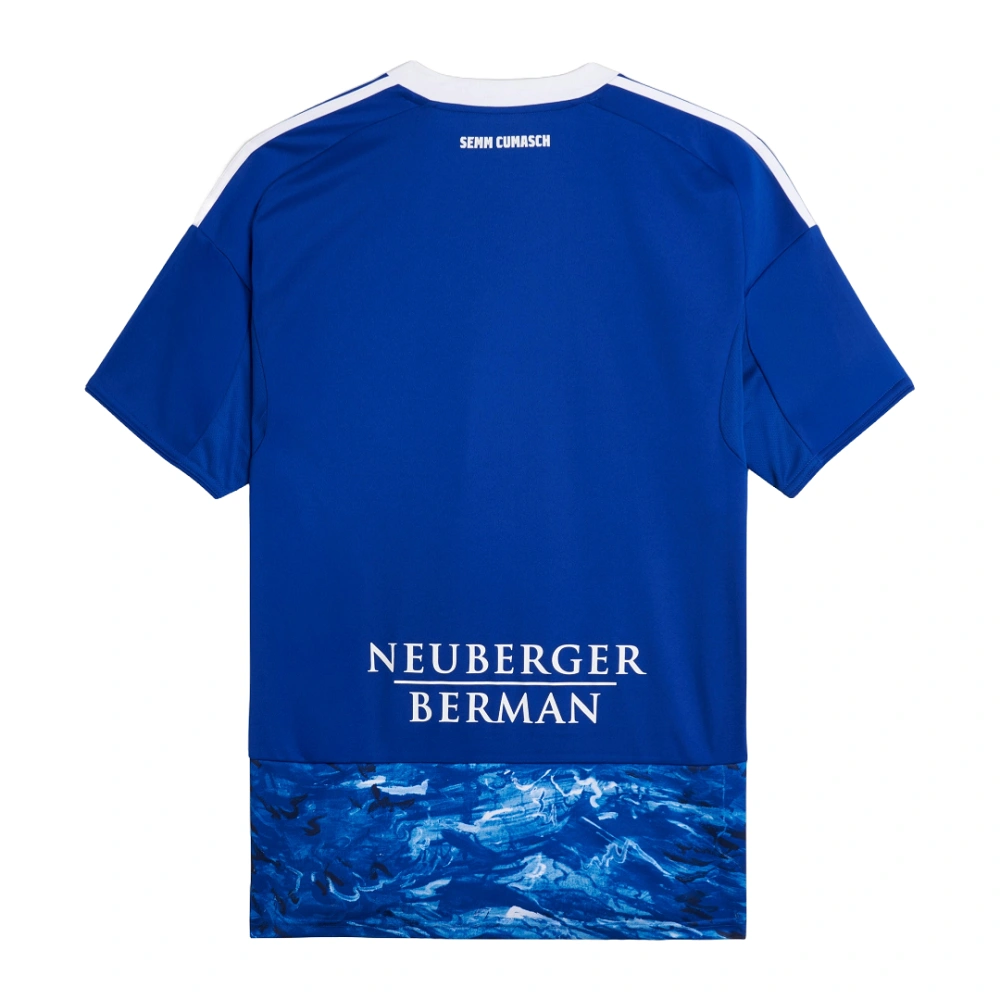 Adidas Como Home Kit 25/26 in royal blue, crewneck, short sleeves, back view with no name or number.