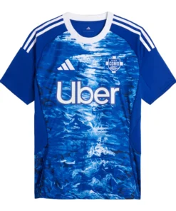 Adidas Como Home Kit 25/26 in royal blue, crewneck, short sleeves, front view with club crest and design details.