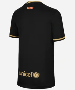 Back view of Nike FC Barcelona Away Kit 20/21 in black with gold accents, short sleeves, no name or number.