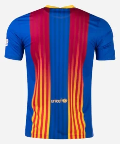 Back view of Nike Barcelona El Clásico Fourth Kit 20/21 with blaugrana stripes, Senyera colors, short sleeves, blank.
