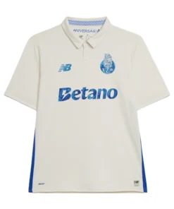 Front view of the FC Porto Third Kit 25/26 in off-white with metallic blue details, short sleeves, and polo collar.