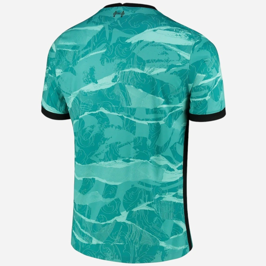 Back view of Nike Liverpool Away Kit 20/21 in teal, short sleeves, no name or number.