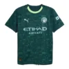 Front view of the PUMA Manchester City Fourth Kit 25/26 with dark green base, short sleeves, and crew neck.