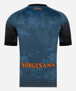Back view of EA7 Napoli Halloween Kit 25/26, deep night-inspired base, orange accents, short sleeves.