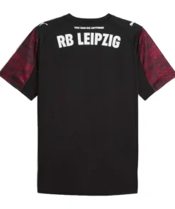 Back view of RB Leipzig Third Kit 25/26 by PUMA in black with red details, crewneck, short sleeves, no name or number.