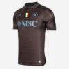 EA7 SSC Napoli Third Kit 25/26, front view, Moka jersey with polo-style collar, sky-blue trims, and short sleeves.