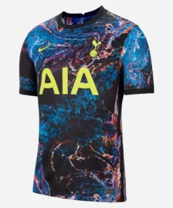 Front view of Nike Tottenham Hotspur Away Kit 21/22, dark base with full-coverage graphic print, crewneck, short sleeves.