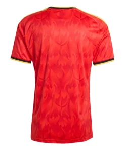 Back view of Belgium Home Kit 2026 in red by adidas, gold and black accents, short sleeves, no name or number.