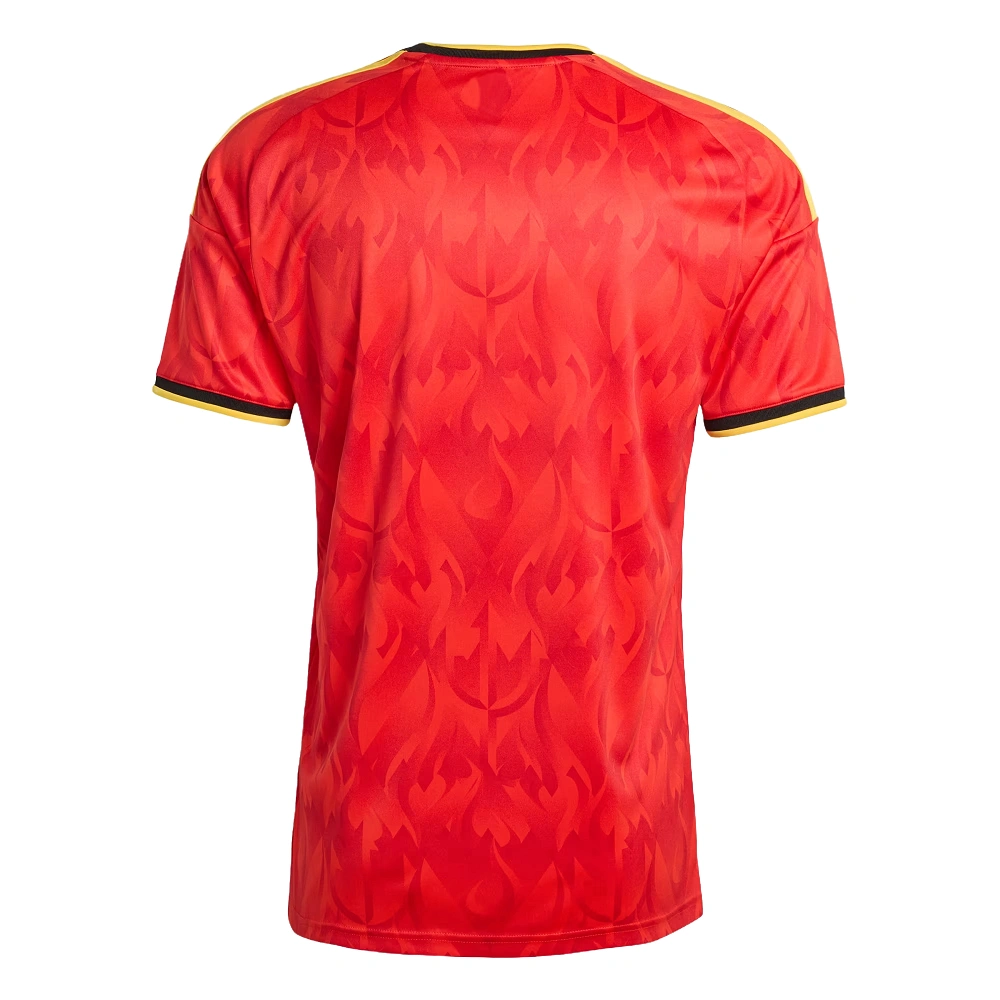 Back view of Belgium Home Kit 2026 in red by adidas, gold and black accents, short sleeves, no name or number.