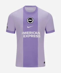 Nike Brighton Away Kit 25/26, front view, bold dual-tone purple, crewneck, short sleeves.