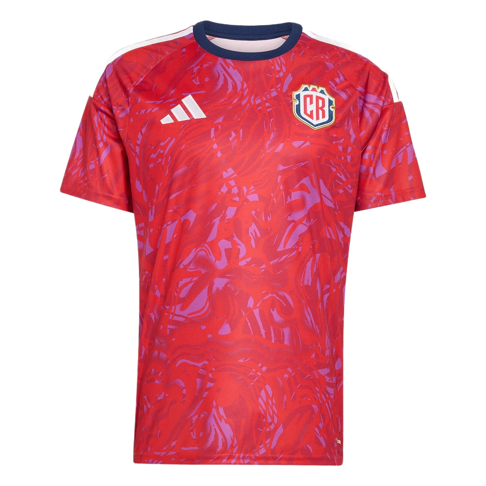 Adidas Costa Rica Home Jersey 2026, front view, red with navy and white accents, crewneck, short sleeves.