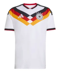 Germany Home Kit 2026 by adidas, white with diamond pattern, EQT collar, short sleeves, front view.