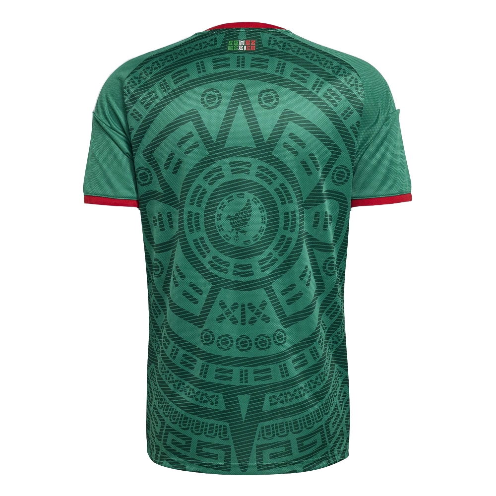 Back view of adidas Mexico Home Kit 2026, green with darker geometric motifs, short sleeves, no name or number.