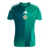 Adidas Northern Ireland Home Kit 2026, front view, teal and green base with white accents, V-neck collar, short sleeves.
