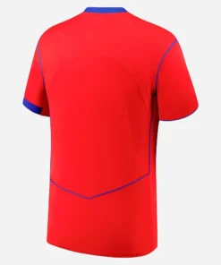 Back view of Nike PSG Third Kit 25/26, red, faux-polo collar, short sleeves, no name or number.