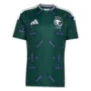 Adidas Saudi Arabia Home Kit 2026, front view, dark green base with purple and gold accents, short sleeves.