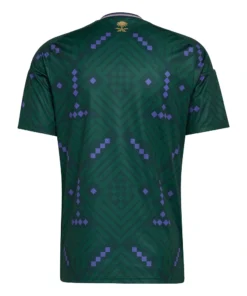Back view of adidas Saudi Arabia Home Kit 2026, bold dark green with purple and gold accents, short sleeves, no name or number.
