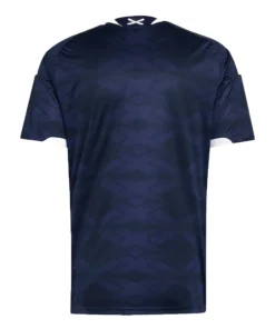 Back view of adidas Scotland Home Kit 2026 in dark blue, short sleeves, small Scotland flag at back neck, no name or number.