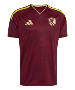Adidas Venezuela Home Jersey 2026, front view, burgundy base, V-neck collar, short sleeves.