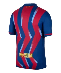 Nike FC Barcelona El Clásico Fourth Kit 25/26, blue and red zig-zag stripes, back view, no number or number.