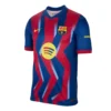 Nike FC Barcelona El Clásico Fourth Kit 25/26, blue and red zig-zag stripes, short sleeves, front view.