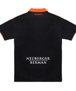 Adidas Como 1907 Third Jersey 25/26, deep black with striking orange collar and short sleeves, back view, no name or number.