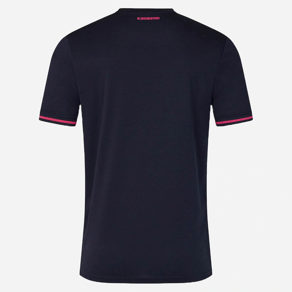 Back view of the Castore Everton Fourth Kit 25/26, back view in dark blue with pink details, no name or number.