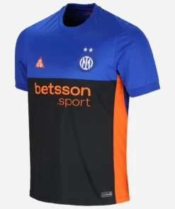 Inter Milan 25/26 Fourth Kit in black and Hyper Blue with Safety Orange accents.