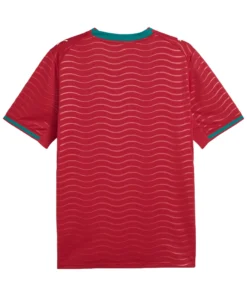 Back view of Portugal Home Kit 2026 by PUMA, red base with green accents, short sleeves, no name or number.